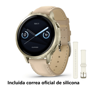 Venu® 4 - 41 mm Bisel dorado con correa de silicona blanca y correa de cuero beige. Nº Ref: 010-03013-03