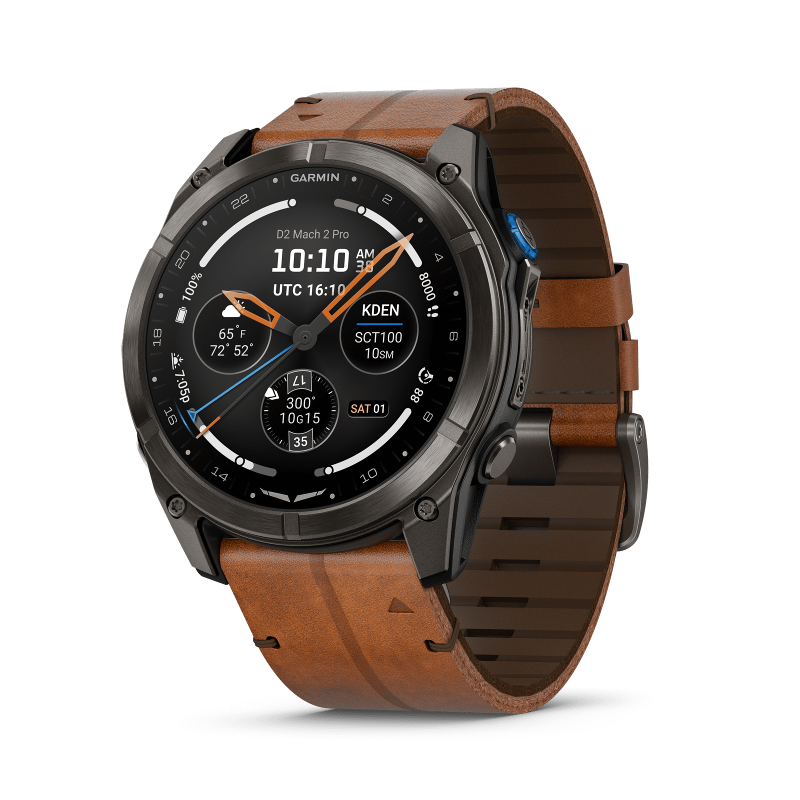 D2™ Mach 2 Pro  Carbon Gray DLC Titanium with Chestnut Leather Band  Ref: 010-03199-51